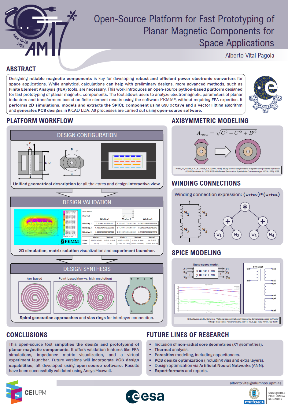 Poster “Open-Source Platform for Fast Prototyping of Planar Magnetic Components for Space Applications”, presented by Alberto Vital at AM17